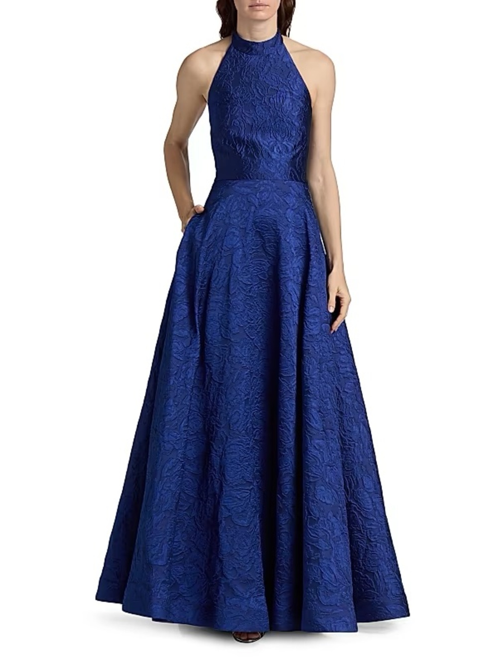 As It May Halter-Neck Jacquard Evening Gown in Royal Blue